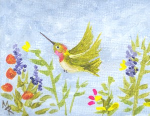 Anna's Miinature Acrylic hummer painting REV